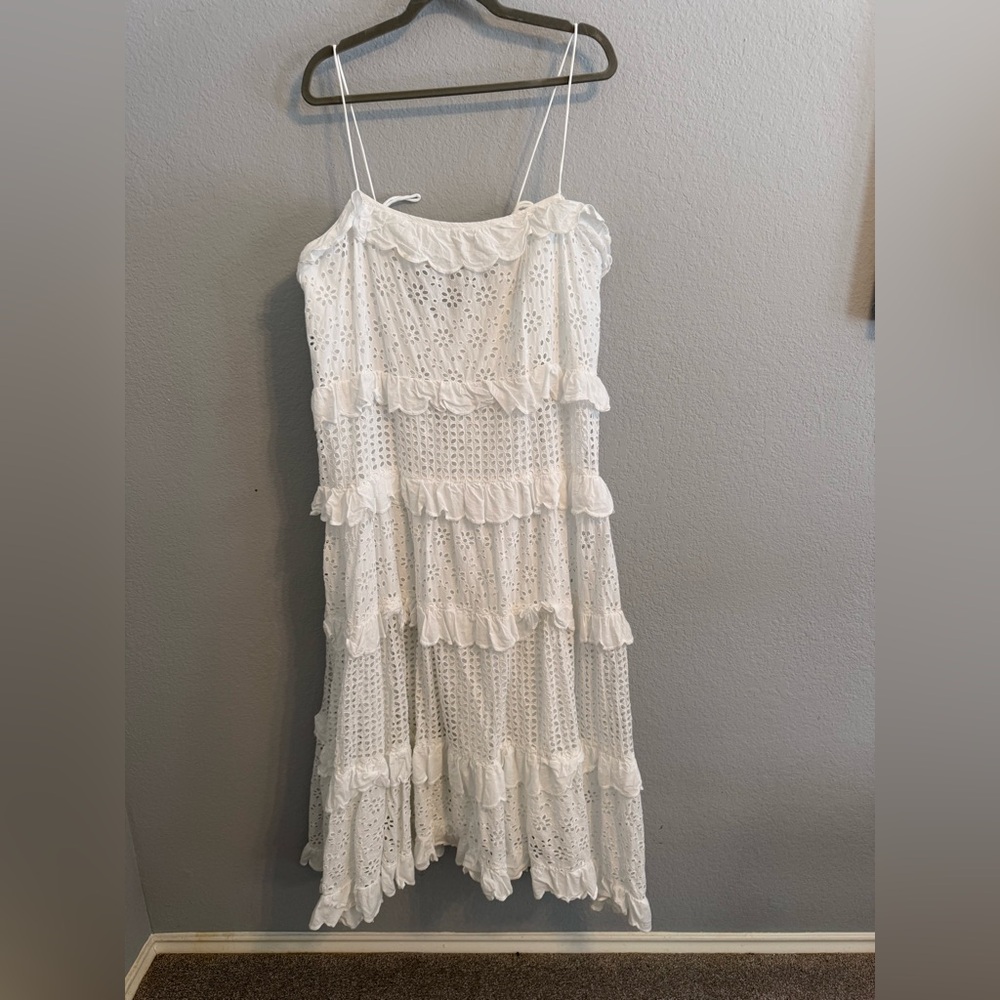 White Eyelet Tiered Maxi Dress Ruffle Trim Size XL